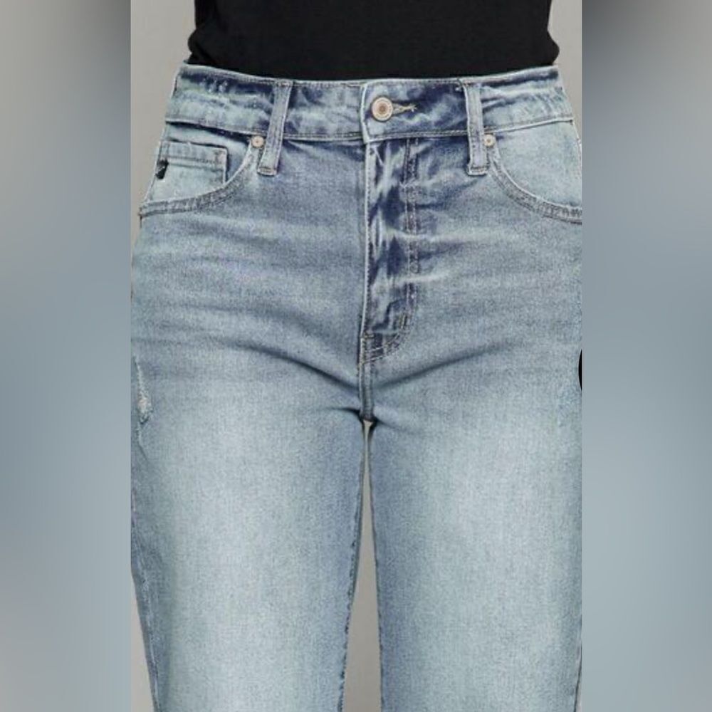 KANCAN HIGH WAIST RAW HEM CROPPED WIDE LEG JEANS -Size 15 - Picture 3 of 9